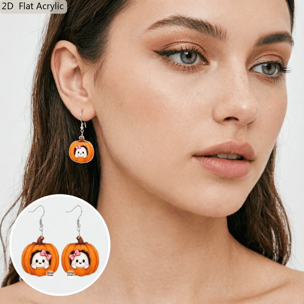 Cute Bow Ghost Inside Pumpkin Acrylic Dangle Earrings